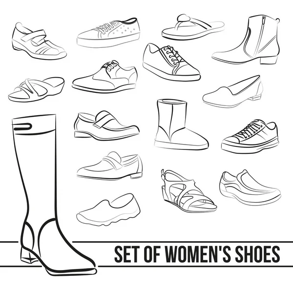 Set en el medio de zapatos de mujer tacones, líneas pintadas — Vector de stock