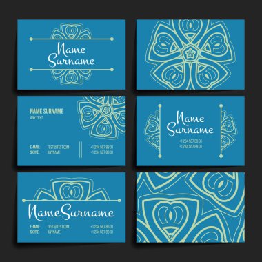 Vektör tasarım şablonları kümesi. Çiçek daire süsleme ile kartvizit. Mandala stili.