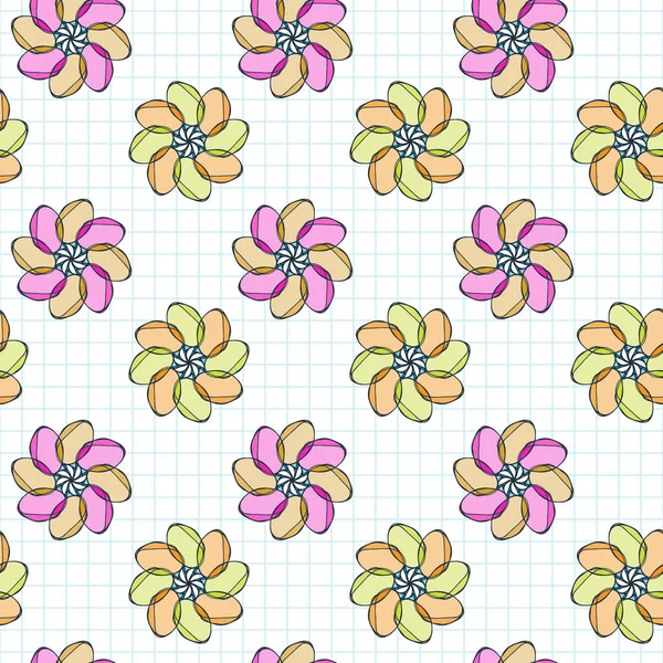 Vektor nahtlose Muster von Blumen auf einem karierten Papier — Stockvektor