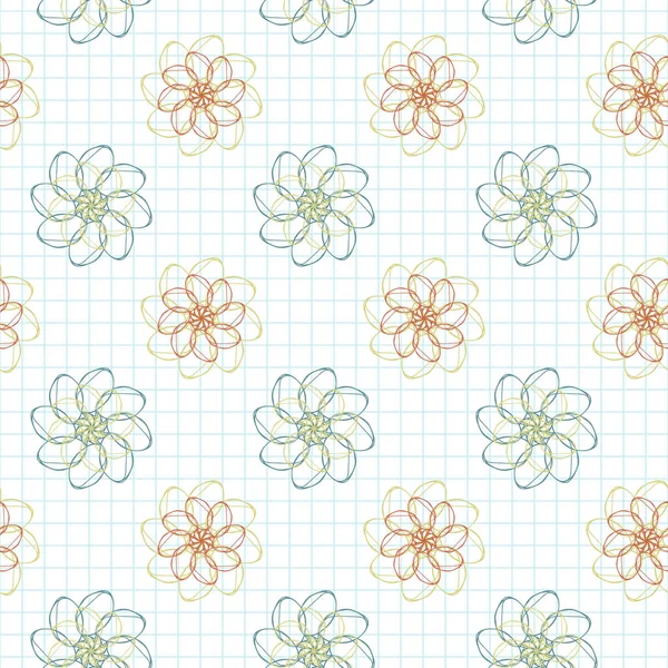 Vector seamless mönster av blommor på en rutiga papper — Stock vektor