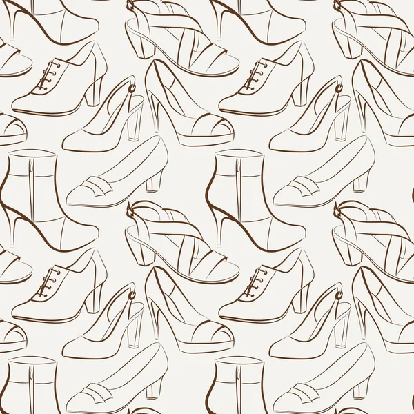 Patrón sin costura vectorial de varios zapatos de mujer — Vector de stock