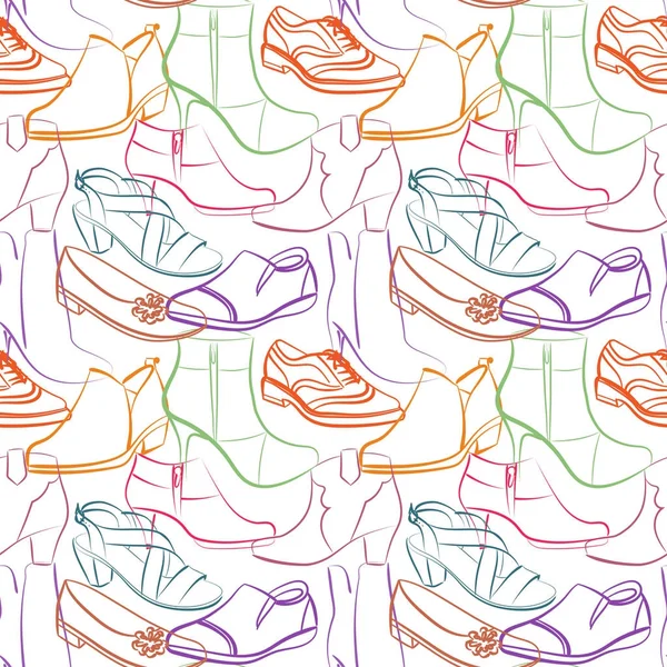 Vector seamless pattern of various women s shoes — Stock Vector