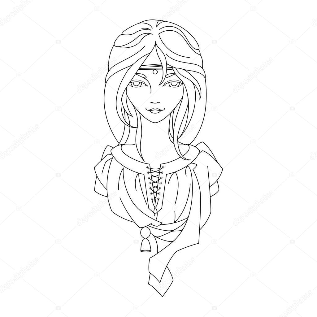 Young girl. Picture for coloring. 