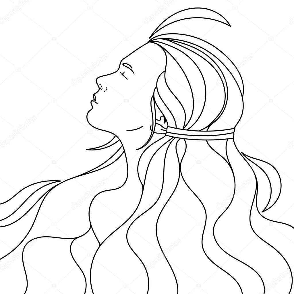 Young girl. Picture for coloring. 