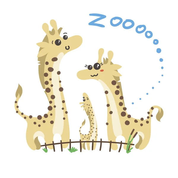 Sada roztomilý vektor Zoo zvířat. Kawaii oči a styl. — Stockový vektor