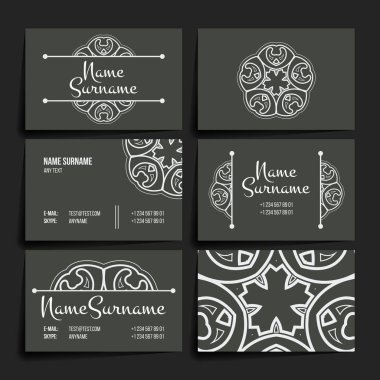 Vektör tasarım şablonları kümesi. Çiçek daire süsleme ile kartvizit. Mandala stili.