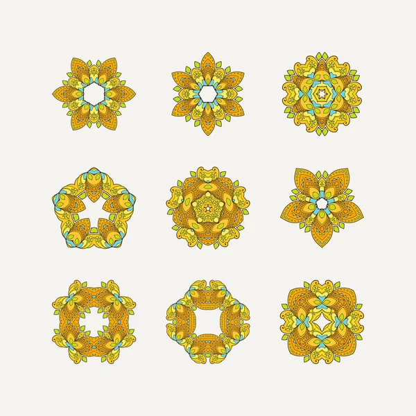 Набір орнаментальних векторних символів мандали. Мехді татуювання на мереживі. Східне плетіння з гострими кутами . — стоковий вектор