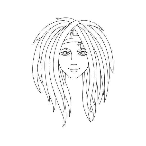 Jeune fille avec dreadlocks. Image pour la coloration . — Image vectorielle