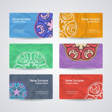 Vektör tasarım şablonları kümesi. Çiçek daire süsleme ile kartvizit. Mandala stili.