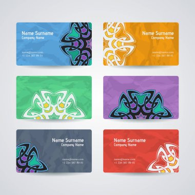 Vektör tasarım şablonları kümesi. Çiçek daire süsleme ile kartvizit. Mandala stili.