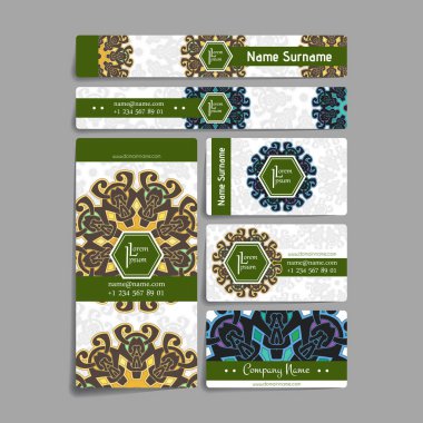 Vektör tasarım şablonları kümesi. Çiçek daire süsleme ile kartvizit. Mandala stili.