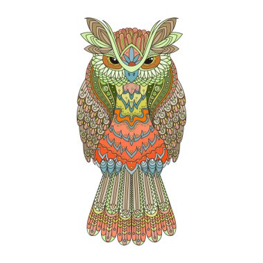 Vektör zentangle baykuş çizim. Süslü kuş desenli. Resim Boyama. 