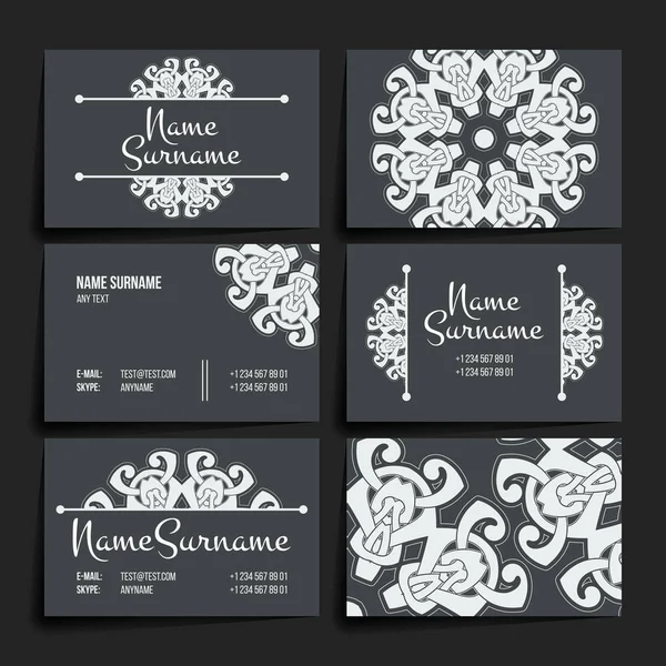 Set of vector design templates. Business card with floral circle ornament. Mandala style. — Stock Vector