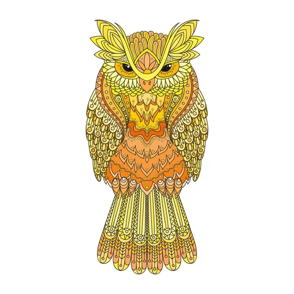 Vector zentangle búho ilustración. Pájaro modelado adornado. Imagen para colorear . — Archivo Imágenes Vectoriales