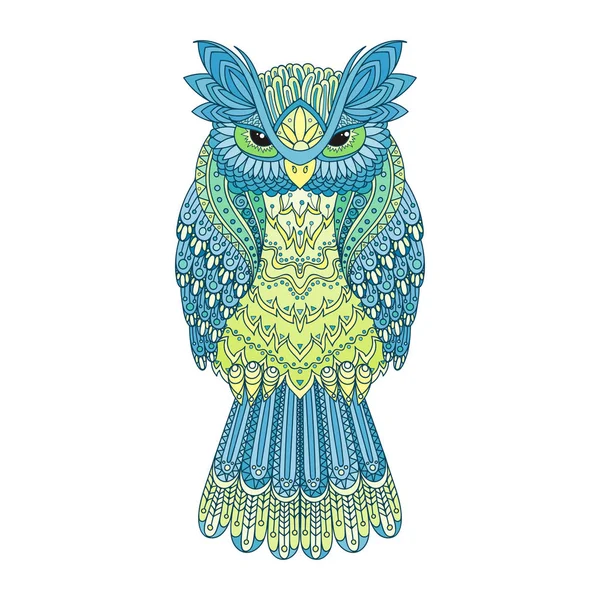Vector zentangle owl illustration. Ornate patterned bird. Picture for coloring. — Stock Vector