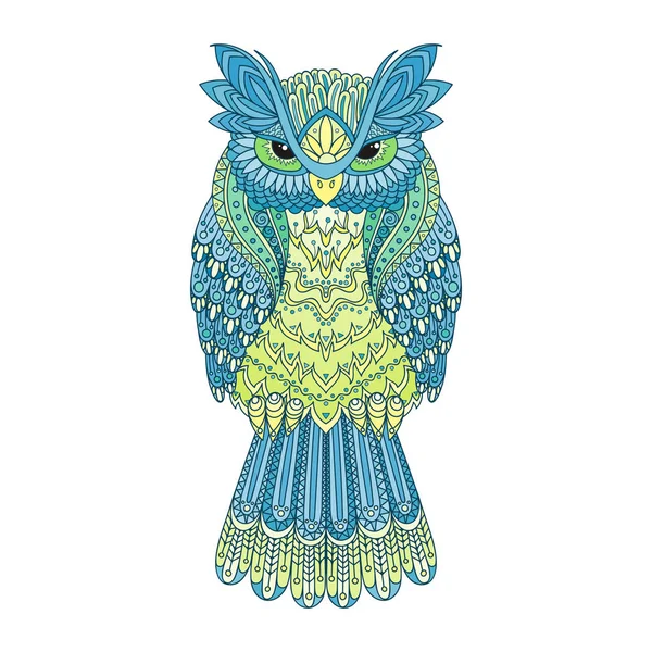 Illustration vectorielle du hibou zentangle. Oiseau décoré à motifs. Image pour la coloration . — Image vectorielle