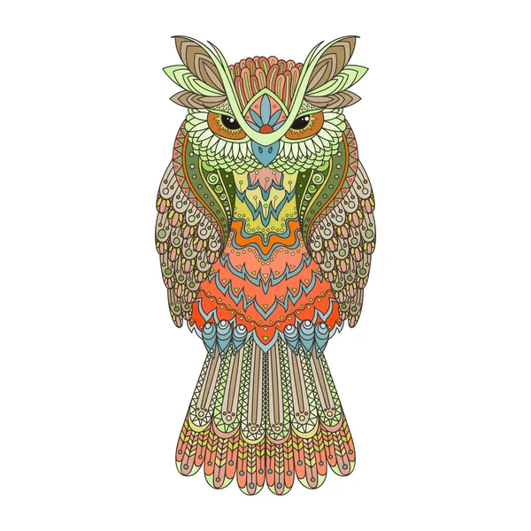 Vector zentangle owl illustration. Ornate patterned bird. Picture for coloring. — Stock Vector