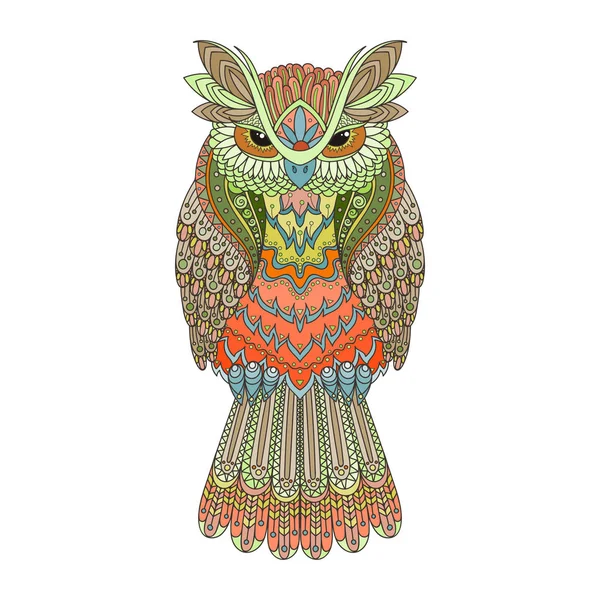 Illustration vectorielle du hibou zentangle. Oiseau décoré à motifs. Image pour la coloration . — Image vectorielle