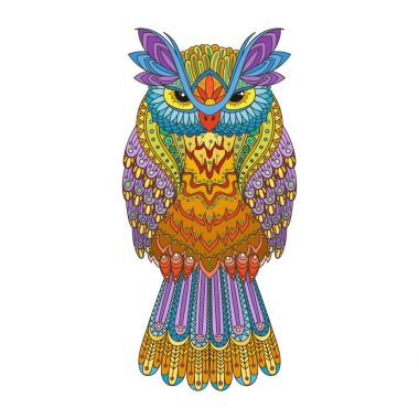 Vektör zentangle baykuş çizim. Süslü kuş desenli. Resim Boyama. 