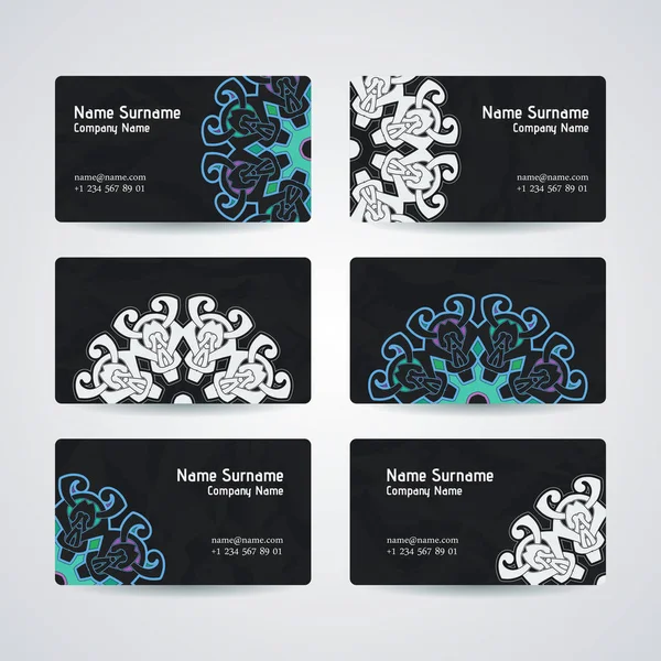 Set of vector design templates. Business card with floral circle ornament. Mandala style. — Stock Vector