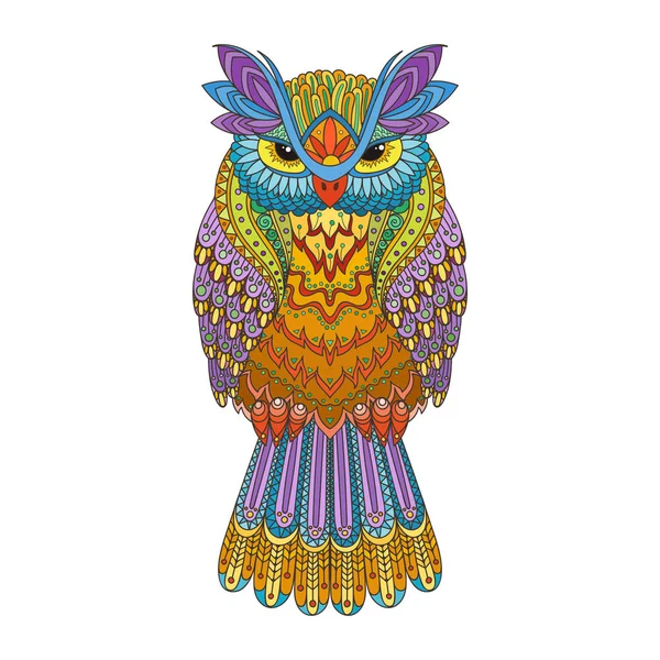 Illustration vectorielle du hibou zentangle. Oiseau décoré à motifs. Image pour la coloration . — Image vectorielle
