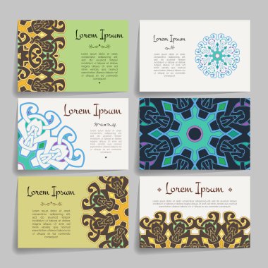 Vektör tasarım şablonları kümesi. Çiçek daire süsleme ile kartvizit. Mandala stili.