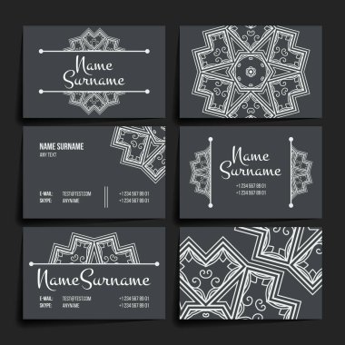 Vektör tasarım şablonları kümesi. Çiçek daire süsleme ile kartvizit. Mandala stili.