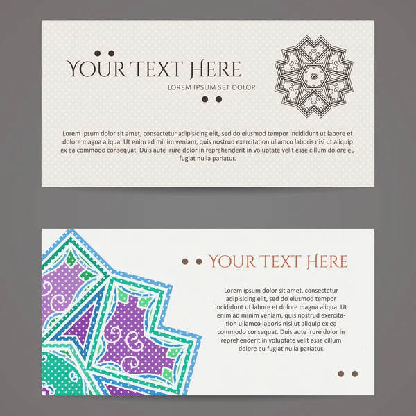 Conjunto de plantillas de diseño vectorial. Tarjeta de visita con adorno de círculo floral. Estilo Mandala . — Vector de stock