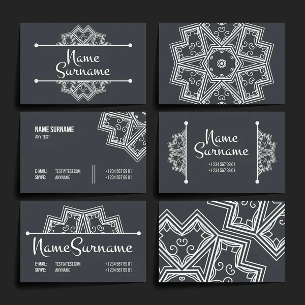 Vektör tasarım şablonları kümesi. Çiçek daire süsleme ile kartvizit. Mandala stili.