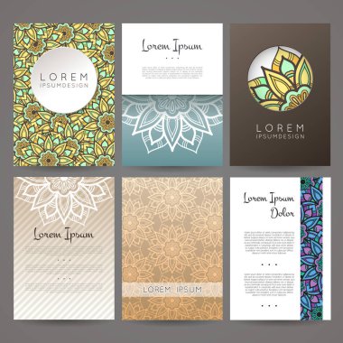 Vektör tasarım şablonları kümesi. Çiçek daire süsleme ile kartvizit. Mandala stili.
