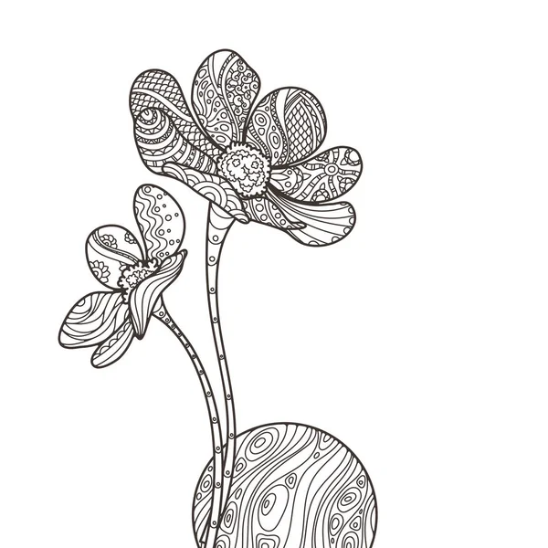 Vektorillustration von Zentangle-Blumen mit wellengemustertem Ball. — Stockvektor