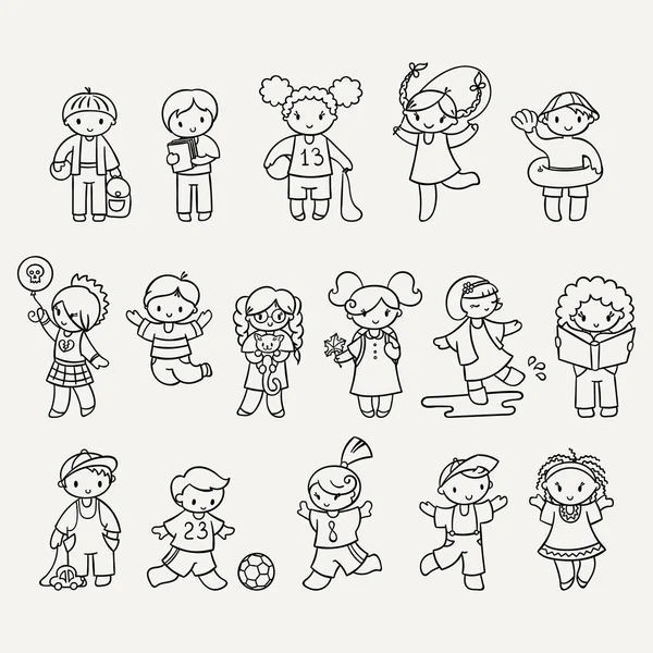 Set of cute doodle children. - Stok Vektor
