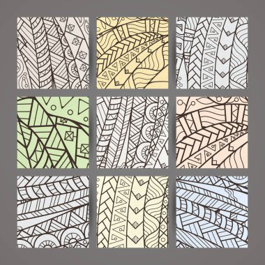 Dört vektör tek renkli karmaşık desen ayarlayın. Doodle. Zentangle.