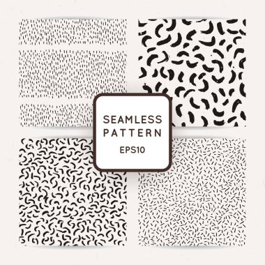 Soyut konturlar ve noktalar ile Dikişsiz desen seti.