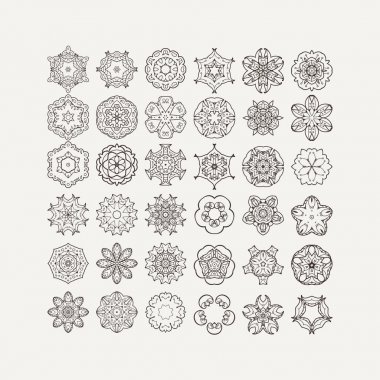 Süslü vektör mandala simgeler kümesi. Mehndi dantel dövme. Oryantal örgü. 