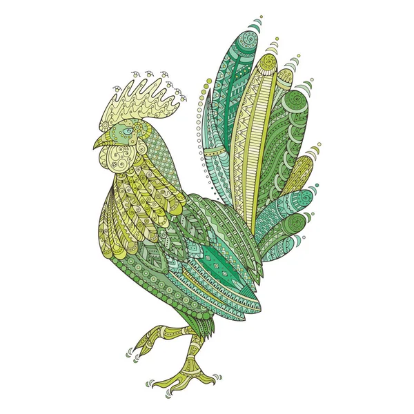 Gallo domestico uccello contadino per pagine da colorare, zentangle illustrazione o tatuaggi con alti dettagli . — Vettoriale Stock