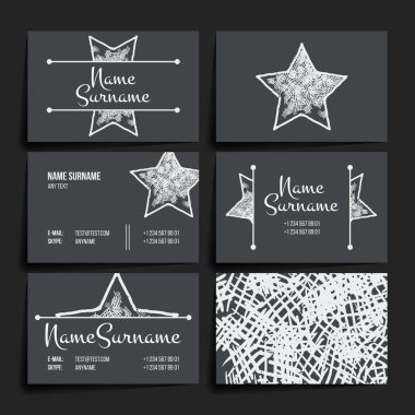 Vektör tasarım şablonları kümesi. Yıldız öğesi ile iş kartı. Hippi tarzı.