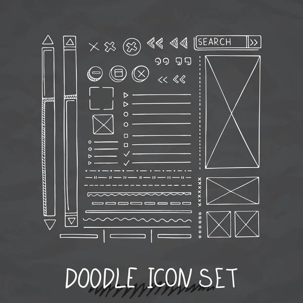 Hand drawn vector icons set website development doodles elements. — Stock Vector