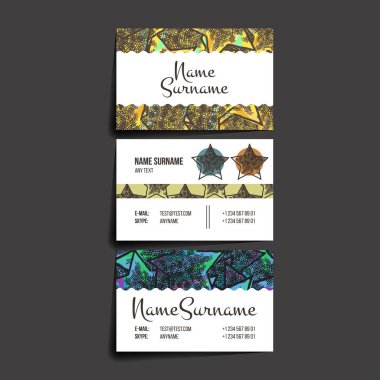 Vektör tasarım şablonları kümesi. Yıldız öğesi ile iş kartı. Hippi tarzı.