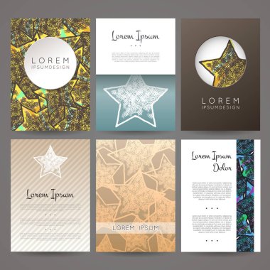 Vektör tasarım şablonları kümesi. Yıldız öğesi ile iş kartı. Hippi tarzı.