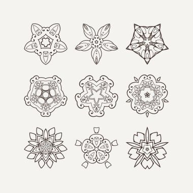 Süslü vektör mandala simgeler kümesi. Mehndi dantel dövme. Oryantal örgü. 