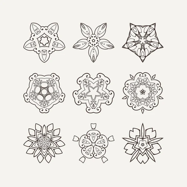 Набір орнаментальних векторних символів мандали. Мехді татуювання на мереживі. Східне плетіння . — стоковий вектор
