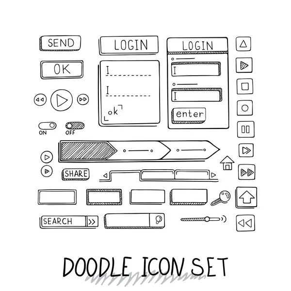 Hand drawn vector icons set website development doodles elements. — Stock Vector