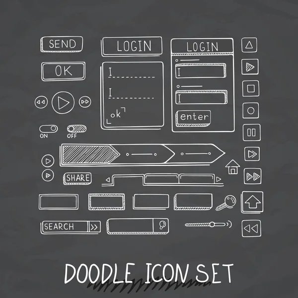 Hand drawn vector icons set website development doodles elements. — Stock Vector