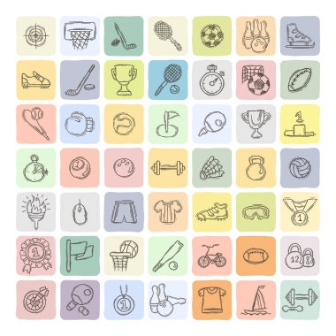 Fitness ve spor dizi doodle simgeler web ve mobil.