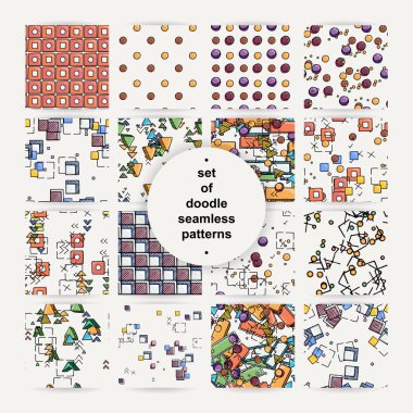 Elle çizilmiş doodle Dikişsiz desen seti.