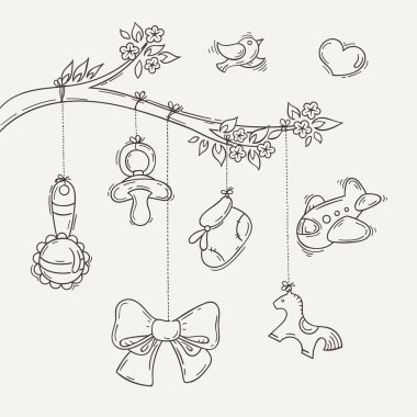 Bir doodle bebek eleman ile tebrik kartı.