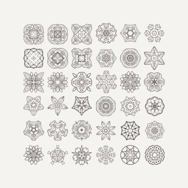 Süslü vektör mandala simgeler kümesi. Mehndi dantel dövme. Oryantal örgü. 