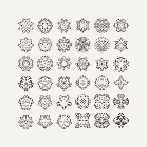 Ensemble Symboles Mandala Vectoriels Ornés Tatouage Dentelle Mehndi Tissage Oriental — Image vectorielle
