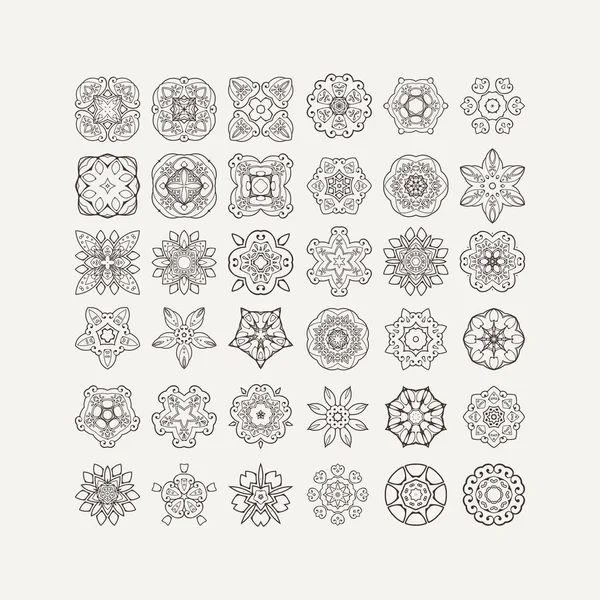 Ensemble de symboles mandala vectoriels ornés. Tatouage de dentelle Mehndi. Tissage oriental . — Image vectorielle
